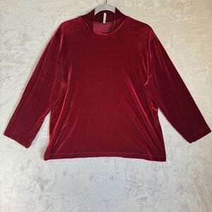 Red Long Sleeve Velvet Mock Turtle Neck Top Size XL Y2k Holiday Whimsigoth Vtg